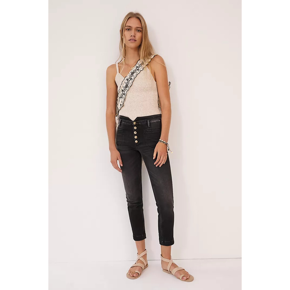 Anthropologie Pilcro Ultra High-Rise Slim Utility Jeans in Black Denim Size 28